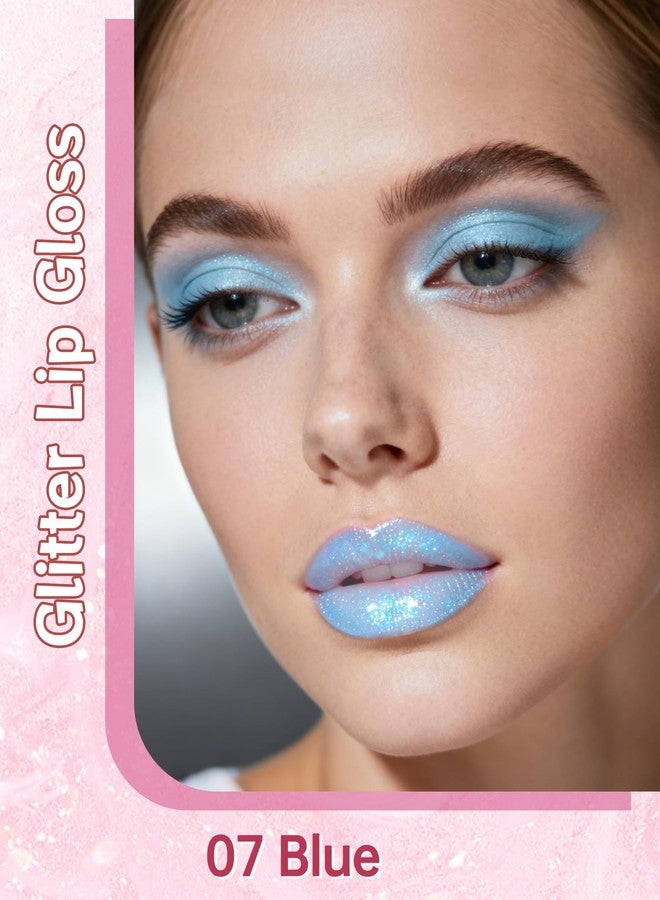 Lestpola Blue Glitter Liquid Lip Gloss Lipstick, Waterproof Long Lasting Metallic Lip Gloss for Women, Highly Pigment Holographic Diamond Shimmer Chameleon Lipstick Lips Makeup Thanksgiving Gift, Non-Stick -07 - Image 2